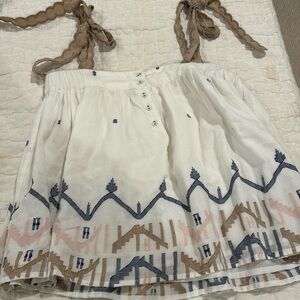 White and Blue Embroidered Tank Top